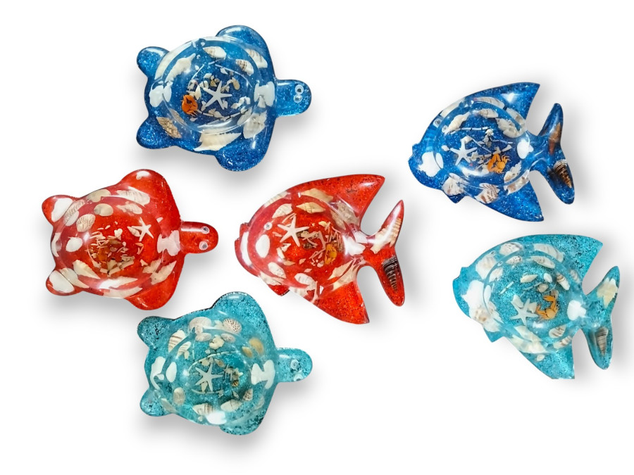 B021 CENICERO RESINA PEZ Y TORTUGA 3 colores Pack 6